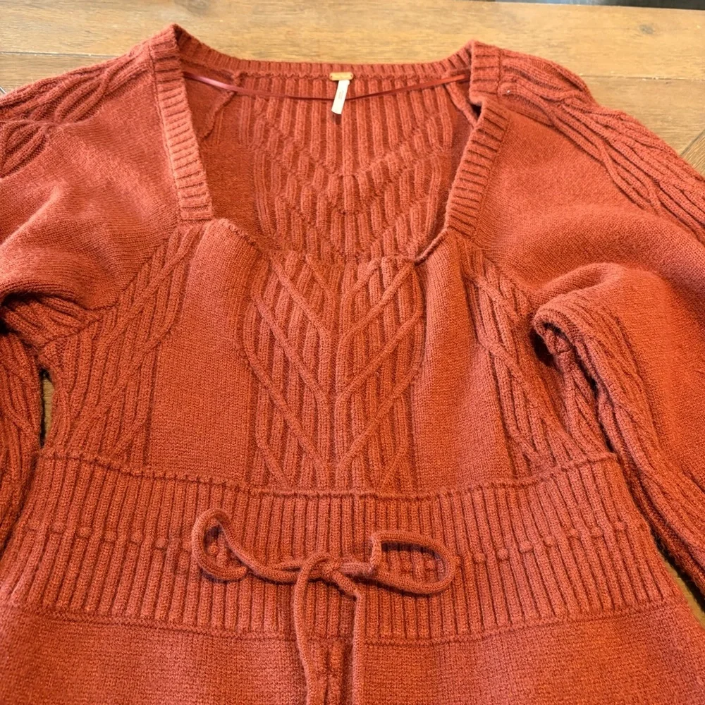 Free People Sweater Dress Women Large Cinnamon Balloon Sleeve Knit Emmaline Mini
